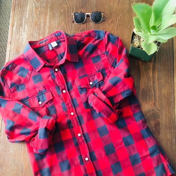 H&M Other - H&M Red Plaid Casual Button Down